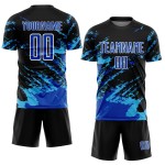 Benutzerdefinierte Schwarz Thunder Blau-Himmel Blau Abstrakte Fragment Kunst Splash Sublimation Fußball Uniform Jersey Benutzerdefinierte Schwarz Thunder Blau-Himmel Blau Abstrakte Fragment Kunst Splash Sublimation Fußball Uniform Jersey
