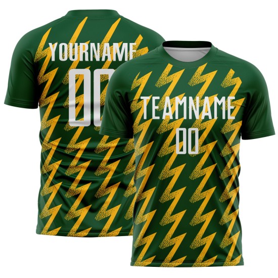 Benutzerdefinierte grün weiß-gold Zickzack Form Sublimation Fußball Uniform Trikot Benutzerdefinierte grün weiß-gold Zickzack Form Sublimation Fußball Uniform Trikot