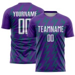 Benutzerdefinierte Lila Weiß-Blaugrün Zickzack Form Sublimation Fußball Uniform Trikot Benutzerdefinierte Lila Weiß-Blaugrün Zickzack Form Sublimation Fußball Uniform Trikot