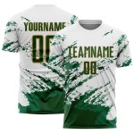 Benutzerdefinierte weiß grün Kelly Grün-Gold abstrakte Fragment Kunst Splash Sublimation Fußball Uniform Jersey Benutzerdefinierte weiß grün Kelly Grün-Gold abstrakte Fragment Kunst Splash Sublimation Fußball Uniform Jersey