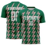 Benutzerdefinierte Kelly Grün Weiß-Mittel Rosa Zickzack Form Sublimation Fußball Uniform Trikot Benutzerdefinierte Kelly Grün Weiß-Mittel Rosa Zickzack Form Sublimation Fußball Uniform Trikot