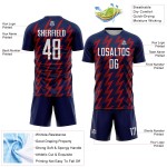 Benutzerdefinierte Marine weiß-rot Zickzack Form Sublimation Fußball Uniform Trikot Benutzerdefinierte Marine weiß-rot Zickzack Form Sublimation Fußball Uniform Trikot