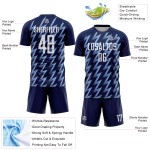 Benutzerdefiniertes Marineblaues, Weiß-Hellblaues, Zickzack-förmiges Sublimations-Fußballtrikot Benutzerdefiniertes Marineblaues, Weiß-Hellblaues, Zickzack-förmiges Sublimations-Fußballtrikot